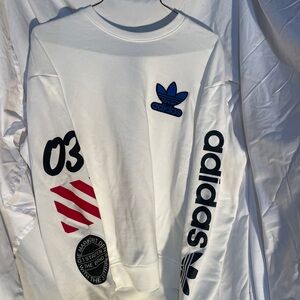 Adidas White Crewneck Sweater Casual Cotton Blend